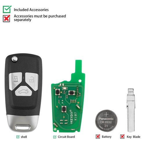 KEYDIY KD B26-3 Flip Remote Key for Audi Type 3 Buttons 5pcs/lot