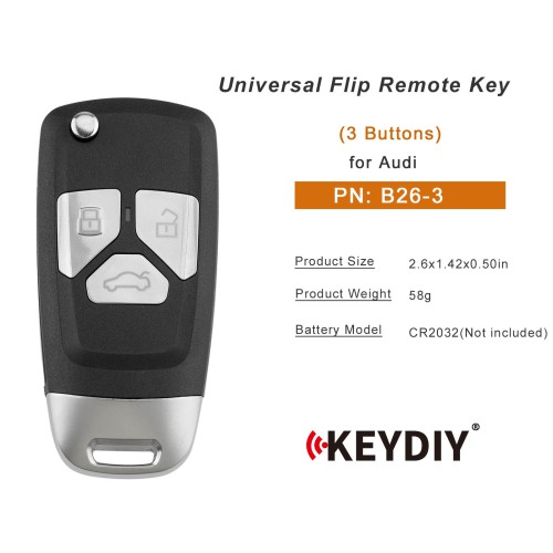 KEYDIY KD B26-3 Flip Remote Key for Audi Type 3 Buttons 5pcs/lot