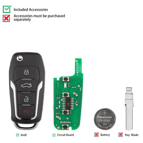 KEYDIY KD B12-4 Flip Remote Key Type for Ford Type 3+1 Buttons 5pcs/lot