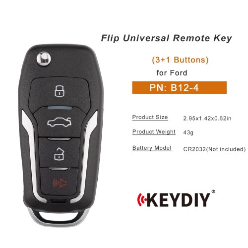 KEYDIY KD B12-4 Flip Remote Key Type for Ford Type 3+1 Buttons 5pcs/lot