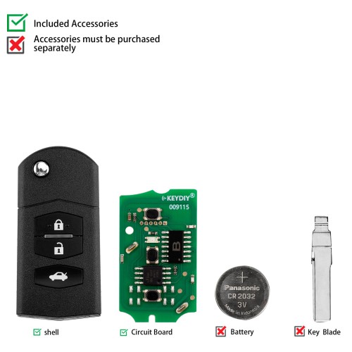 KEYDIY KD B14-3 Flip Remote Key for Mazda Type 3 Buttons 5pcs/lot