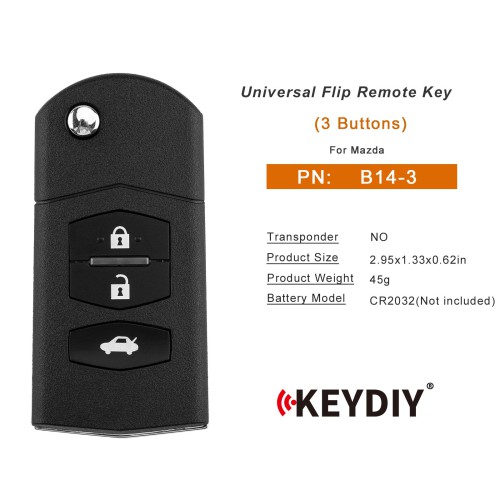 KEYDIY KD B14-3 Flip Remote Key for Mazda Type 3 Buttons 5pcs/lot