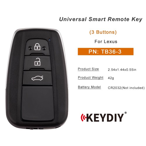 KEYDIY KD TB36-3 Smart Remote Key for Toyota/ Lexus 3 Buttons With 8A Transponder 5pcs/lot