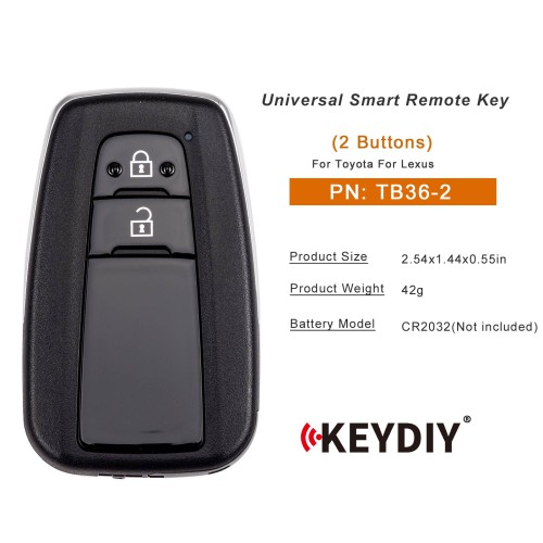 KEYDIY KD TB36-2 for Toyota for Lexus Universal Smart Remote Key 2 Buttons With 8A Transponder 5pcs/lot