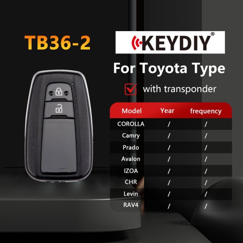 KEYDIY KD TB36-2 for Toyota for Lexus Universal Smart Remote Key 2 Buttons With 8A Transponder 5pcs/lot