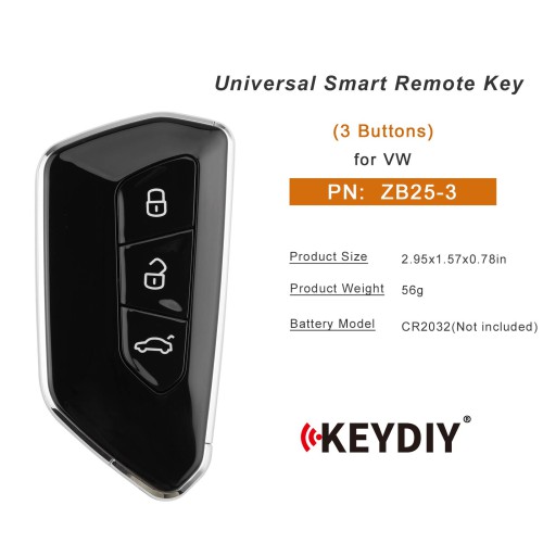 KEYDIY KD ZB25-3 Smart Remote Key for VW Type 3 Buttons 5pcs/lot