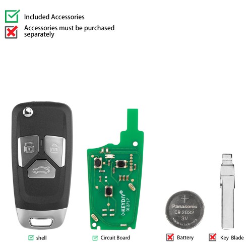 KEYDIY KD B27-3 Flip Remote for Audi Type 3 Buttons 5pcs/lot