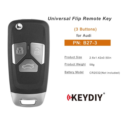 KEYDIY KD B27-3 Flip Remote for Audi Type 3 Buttons 5pcs/lot
