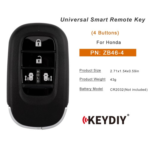 KEYDIY KD ZB46-4 Smart Remote Key (Side Doors) for Honda Type 4 Buttons 5pcs/lot