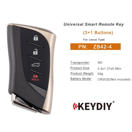 KEYDIY KD ZB42-4 Smart Remote Key for Lexus Type 3+1 Buttons 5pcs/lot