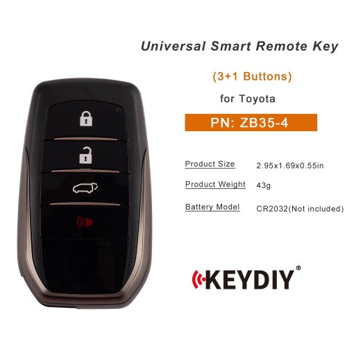 KEYDIY KD ZB35-4 Smart Remote Key for Toyota Type 3+1 Buttons 5pcs/lot