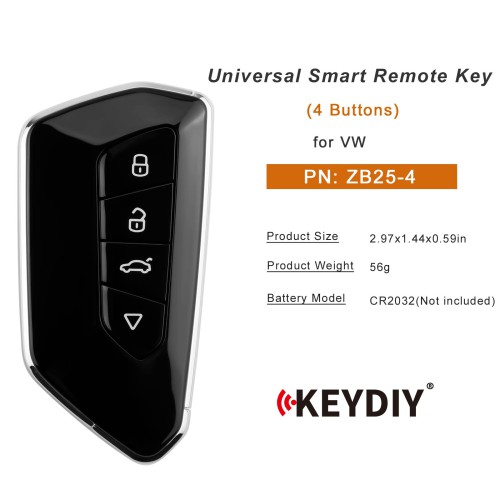 KEYDIY KD ZB25-4 Smart Remote Key for VW Type 4 Buttons 5pcs/lot