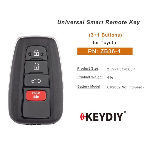 KEYDIY KD ZB36-4 Smart Remote Key for Toyota Type 3+1 Buttons 5pcs/lot