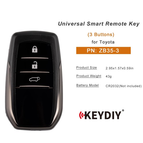 KEYDIY KD ZB35-3 Smart Remote Key for Toyota Type 3 Buttons 5pcs/lot