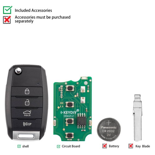 KEYDIY KD B19-4 Flip Remote Key for KIA Type 3+1 Buttons 5pcs/lot