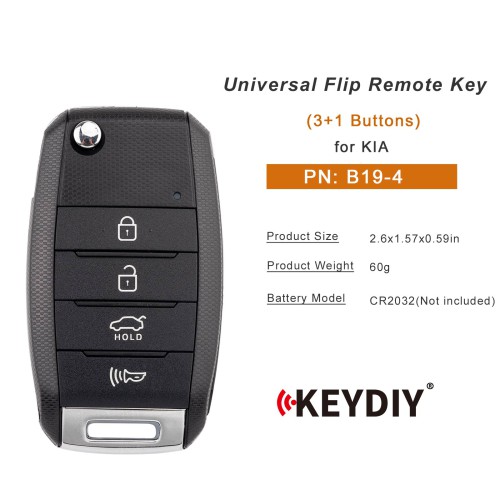 KEYDIY KD B19-4 Flip Remote Key for KIA Type 3+1 Buttons 5pcs/lot