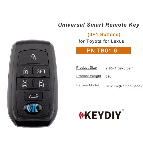 KEYDIY KD TB01-6 Smart Remote Key for Toyota/Lexus Type With 8A Chip 6 Buttons 5pcs/lot