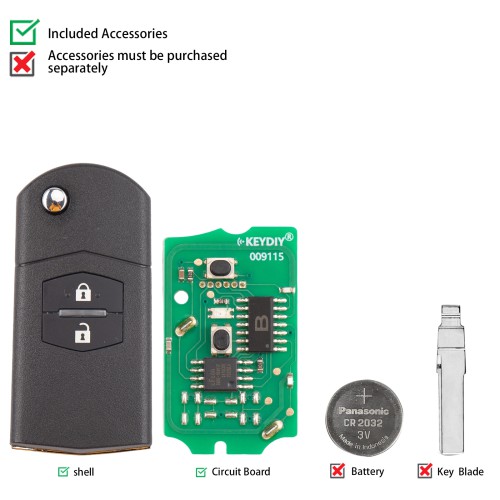 KEYDIY KD B14-2 Flip Remote Key for Mazda Type 2 Buttons 5pcs/lot