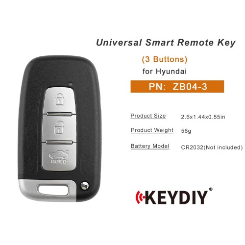 KEYDIY KD ZB04-3 Smart Remote Key (Middle Slot) for Hyundai Type 3 Buttons 5pcs/lot