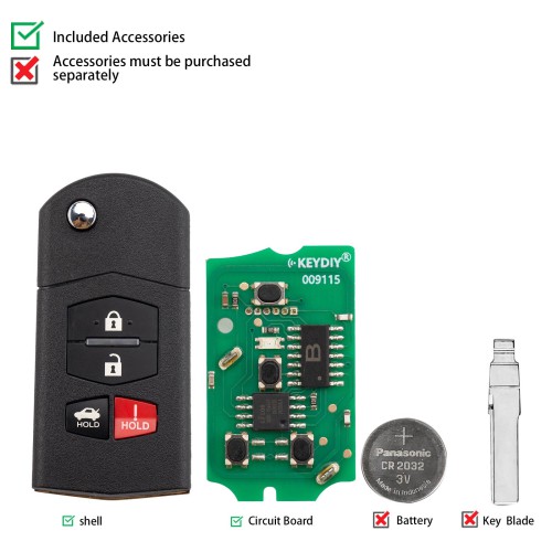 KEYDIY KD B14-4 Flip Remote Key for Mazda Type 3+1 Buttons 5pcs/lot