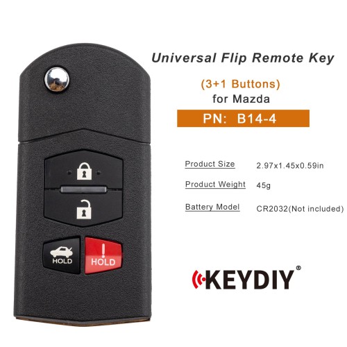 KEYDIY KD B14-4 Flip Remote Key for Mazda Type 3+1 Buttons 5pcs/lot