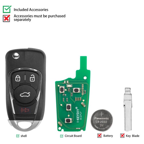 KEYDIY KD B22-4 Flip Remote Key for Buick Type 3+1 Buttons 5pcs/lot