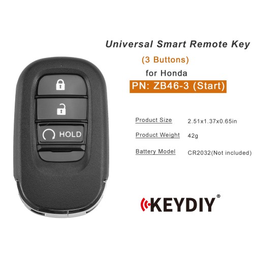 KEYDIY KD ZB46-3 (Start) Smart Remote Key for Honda Type 3 Buttons 5pcs/lot