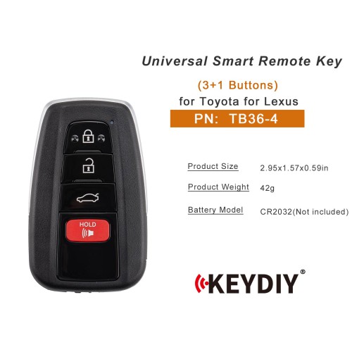 KEYDIY KD TB36-4 Smart Remote Key for Toyota/ Lexus 3+1 Buttons With 8A Transponder 5pcs/lot