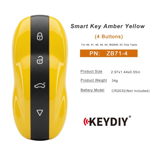 KEYDIY ZB71-4 Smart Key Amber Yellow For 46, 47, 48, 49, 4A, MQB48, 5C Chip Types 1pc