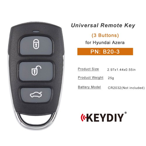 KEYDIY KD B20-3 Remote Key for Hyundai Azera Type 3 Buttons 5pcs/lot