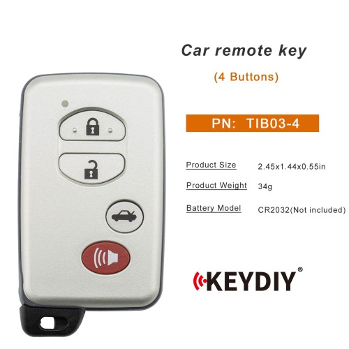 KEYDIY TIB03-4 (Silver Gray) 4 Buttons Smart Key for Toyota Type 1pc